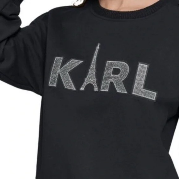 Karl Lagerfeld XL Black Cotton Crewneck Women's Sweater/Sweatshirt - Picture 7 of 7